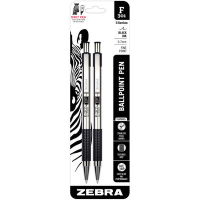 Zebra 2ct F-301 Ballpoint Pens Black Ink Fine .7mm: Contoured Grip, 5.125" Length, Stationery & Office Supplies