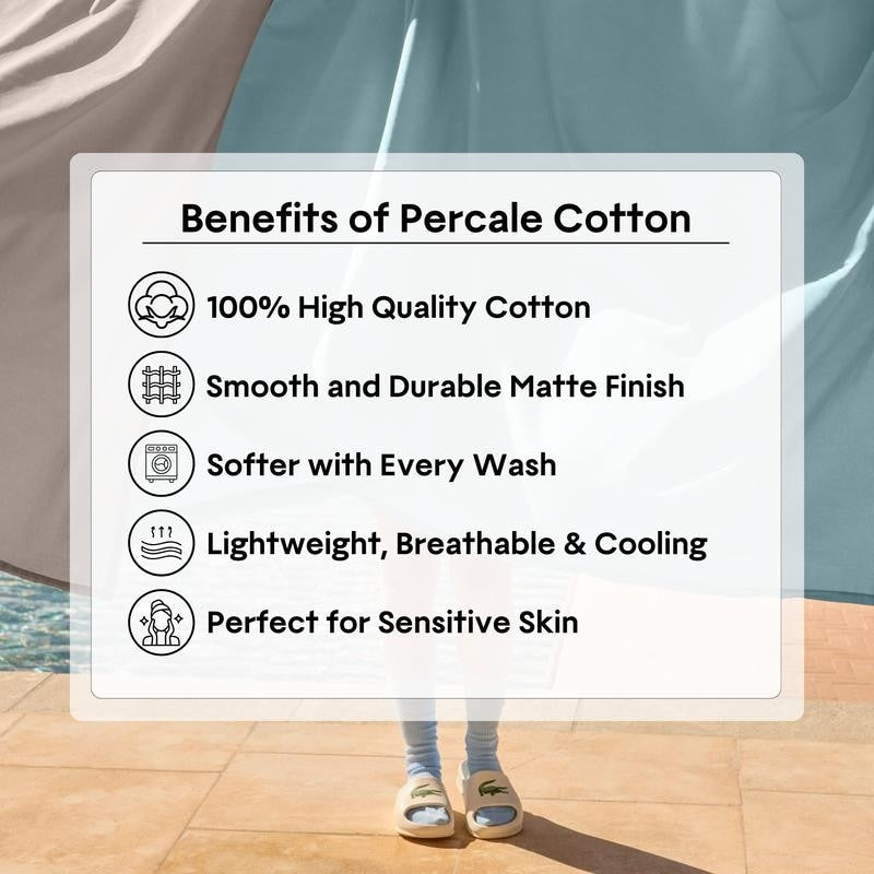 Lacoste Percale Cotton Solid Sheet Set - Queen - Allure Blue