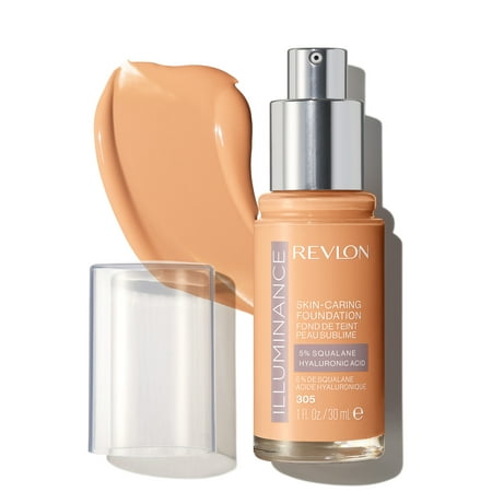 Revlon Illuminance Skin-Caring Liquid Foundation, Hyaluronic Acid, Hydrating and Nourishing Formula with Medium Coverage, 305 Medium Sand, 1 fl oz.