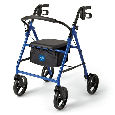 Medline Steel Rollator Walker for Adult Blue 350 lb. Weight Capacity 8” Wheels Foldable Adjustable Handles