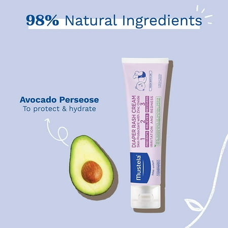 Mustela Baby 123 Diaper Rash Cream, Skin Protectant with Natural Avocado Perseose, Fragrance-Free, 3.8 Oz