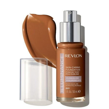 Revlon Illuminance Skin-Caring Liquid Foundation Makeup, Medium Coverage, 501 Toasted Caramel, 1 fl oz
