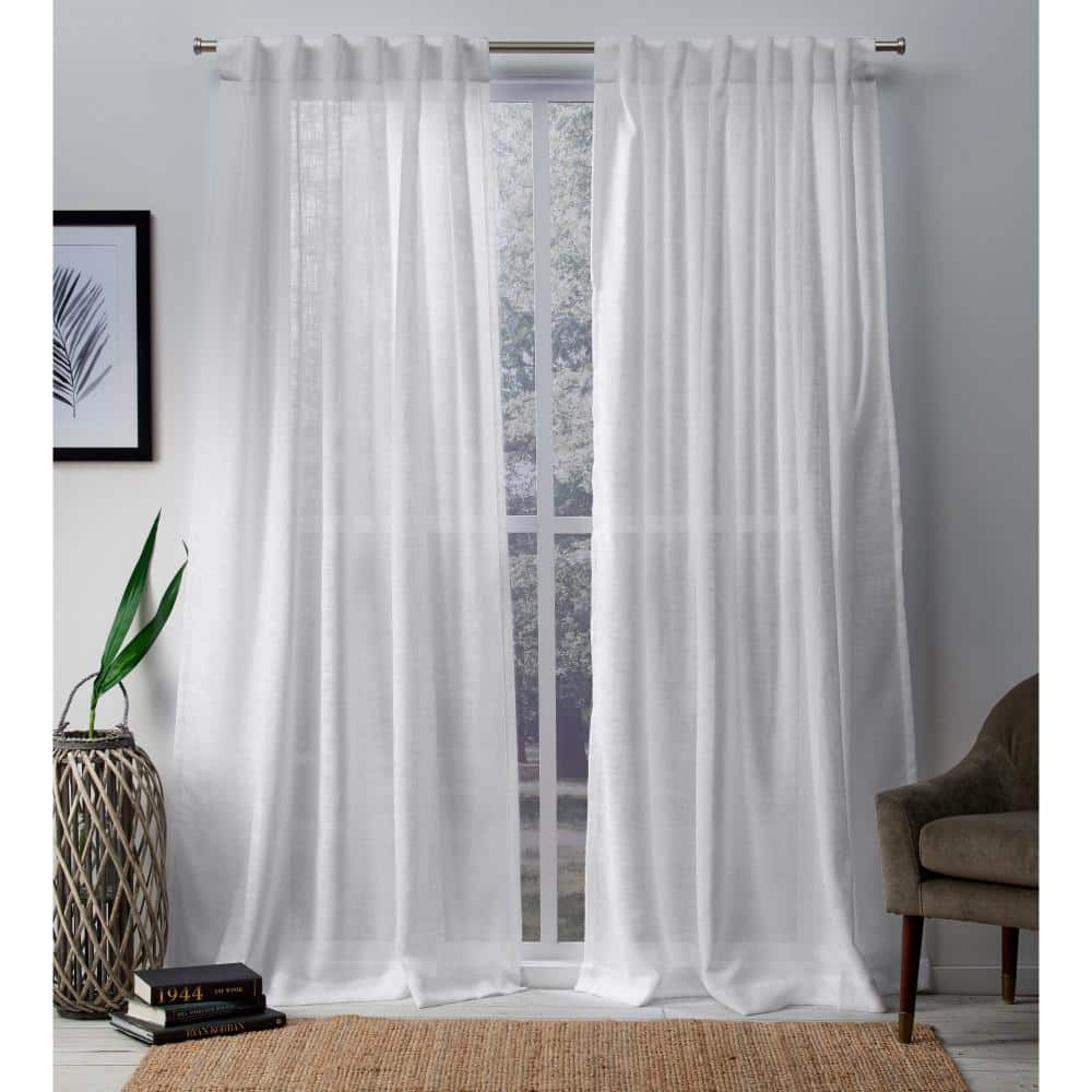Bella Winter White Solid Sheer Hidden Tab / Rod Pocket Curtain, 54 in. W x 84 in. L (Set of 2)