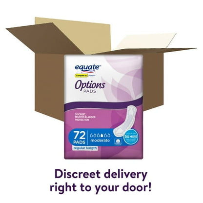 Equate Options Women's Moderate-Regular Incontinence Pads, 72 Count