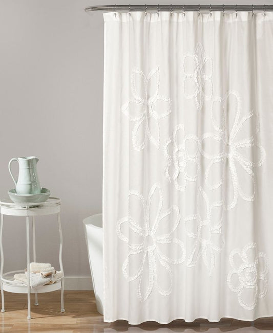 Lush Décor Ruffle Flower Shower Curtain, 72" x 72" - White - Shower Curtain
