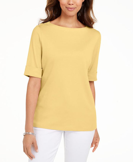 Karen Scott Cotton Boat-Neck Top, Created for Macy's - Yellow - XS