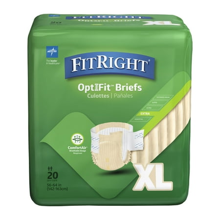 FitRight OptiFit Extra Briefs with Tabs, Adult Incontinence Brief, Moderate Absorbency, X-Large, 56"-64", 20 Count