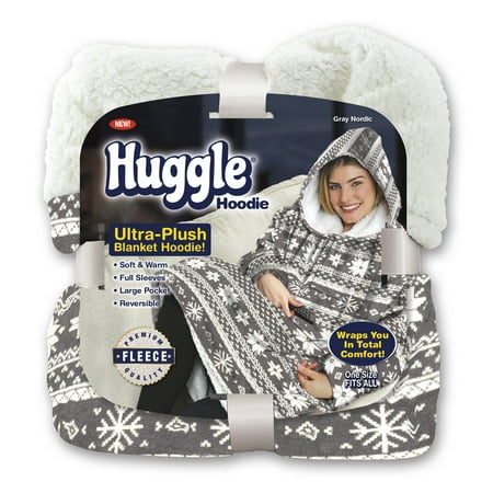 Huggle Blanket Hoodie, Ultra Plush Blanket, Wearable Blanket for Men and Women, One Size Grey Nordic