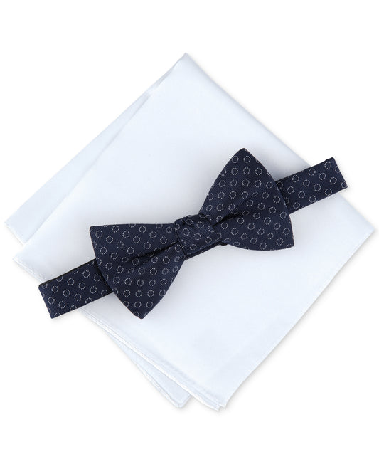 Alfani Men's Pre-Tied Dotted-Circle Bow Tie & Solid Pocket Square Set, Created for Macy's