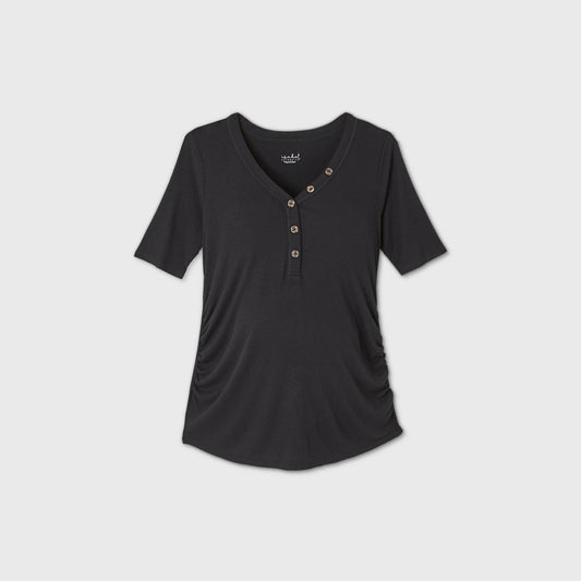 Elbow Sleeve V-Neck Henley Maternity Top - Iabel Maternity by Ingrid & Iabel™