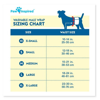 Paw Inspired Washable Reusable Male Dog Wraps, Belly Band for Dogs | Washable Dog Diapers, Reusable Pet Diapers for Male Dog Puppy Doggie| Marking Incontinence (Medium (3ct), Assorted (White Lining))