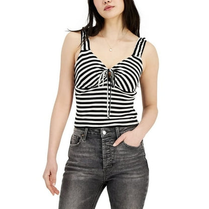 Self Esteem Juniors' V-Neck Cinch-Front Tank Top Black/Egret Size S