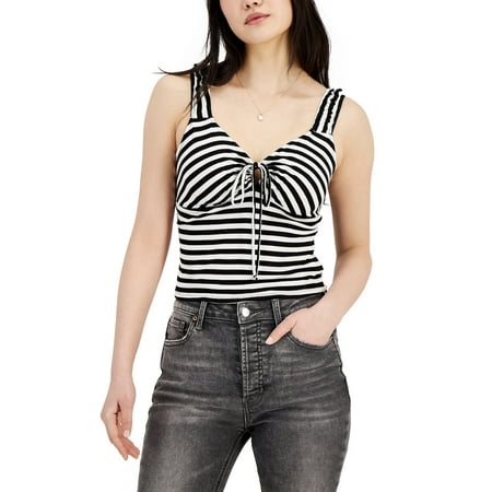 Self Esteem Juniors' V-Neck Cinch-Front Tank Top Black/Egret Size S