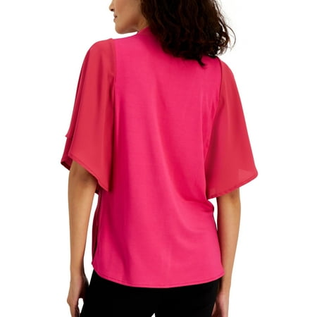 Alfani Womens Mixed Media Pleated Blouse