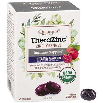 Quantum Health Organic TheraZinc Elderberry Raspberry Immune Support Zinc Supplement Lozenges, 25 Ct