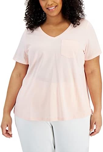 Style Women's Plus Size Cotton Solid V-Neck Top