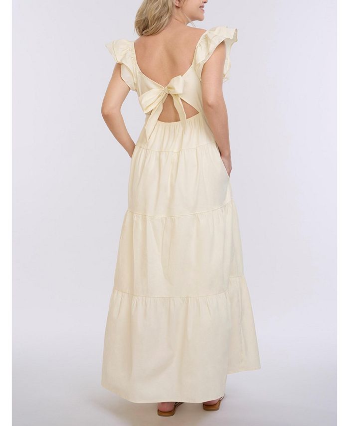 Motherhood Maternity Maternity Ruffle Sleeve Tie-Back Maxi Dress - Motherhood - White - M