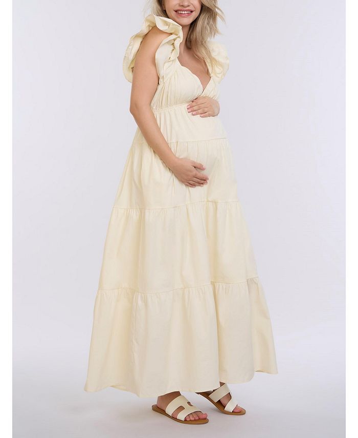Motherhood Maternity Maternity Ruffle Sleeve Tie-Back Maxi Dress - Motherhood - White - M
