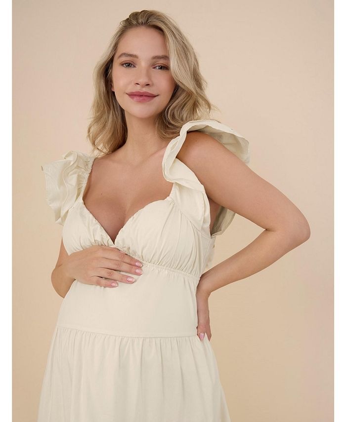 Motherhood Maternity Maternity Ruffle Sleeve Tie-Back Maxi Dress - Motherhood - White - M