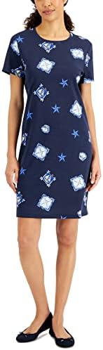 Karen S Womens Nautical Treasures Printed Dress Intrepid Blue M