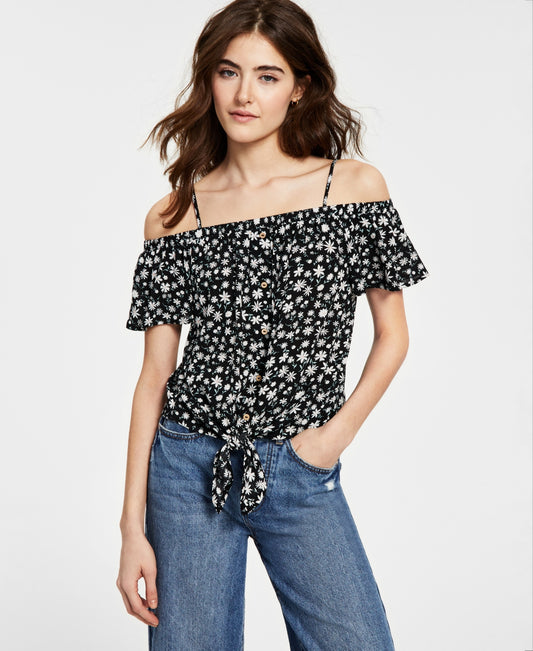 Hippie Rose Juniors' Floral-Print Off-the-Shoulder Top
