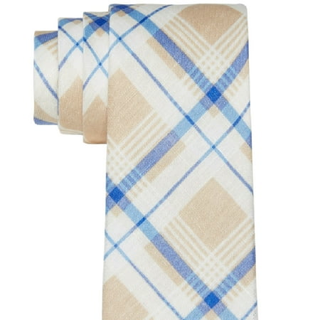 Tommy Hilfiger Mens Slim Tie Plaid Linen Taupe Necktie One Size
