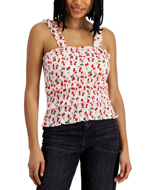 Crave Fame Juniors' Printed Tiered Smocked Tank Top