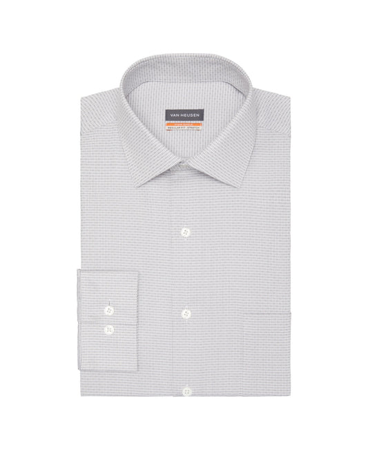 Van Heusen Stain Shield Mens Spread Collar Long Sleeve Stretch Fabric Wrinkle Free Dress Shirt, 16-16.5 32-33, Gray