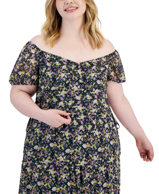 Love, Fire Trendy Plus Size Mesh Top - Pink Floral