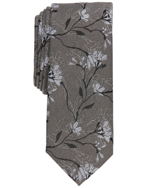 Bar Iii Men's Sapper Skinny Floral Tie, Created for Macy's - Taupe