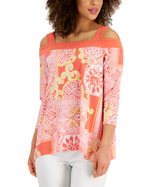 Jm Collection Women's Printed Cold-Shoulder Top, Created for Macy's - Starfish Combo