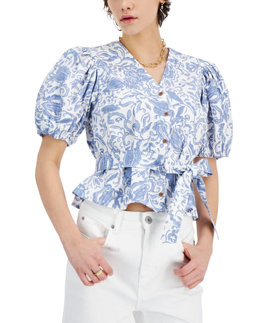 Inc International Concepts Printed Puff-Sleeve Top