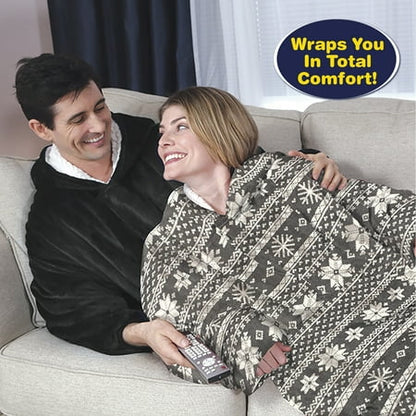 Huggle Blanket Hoodie, Ultra Plush Blanket, Wearable Blanket for Men and Women, One Size Grey Nordic