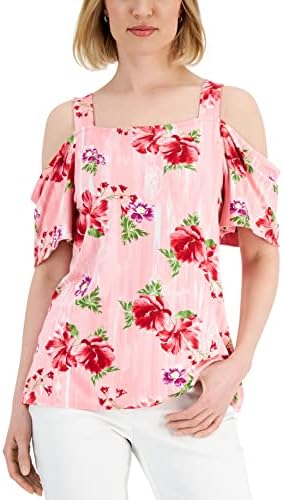 Womens Printed Cold-Shoulder Top