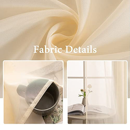 MIULEE 2 Panels Solid Color Sheer Window Curtains Elegant Window Voile Panels/Drapes/Treatment for Bedroom Living Room (54 X 102 Inches Cream Beige)