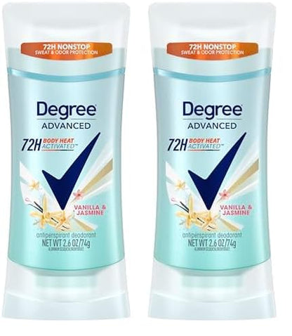 Degree Advanced Protection Antiperspirant Deodorant Vanilla & Jasmine for 72-Hour Sweat & Odor Control for Women, with Body Heat Activated Technology, 2.6 oz (Pack of 2)