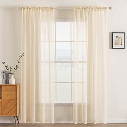 MIULEE 2 Panels Solid Color Sheer Window Curtains Elegant Window Voile Panels/Drapes/Treatment for Bedroom Living Room (54 X 102 Inches Cream Beige)