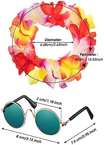 3 Pieces Pet Dog Hawaiian Costume, Includes Puppy Cool T-Shirts Summer Clothes, Funny Cute Dog Retro Fashion Sunglasses and a Colorful Wreath for Small to Medium pet(Green Series)