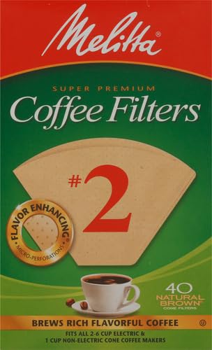 Melitta #2 Cone Coffee Filters, Natural Brown, 40 Count
