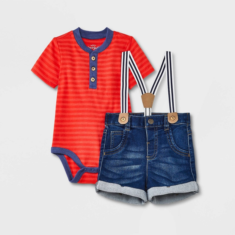 0-3M Baby Boys' Striped Red Onesie - Cat & Jack™ Coral Red
