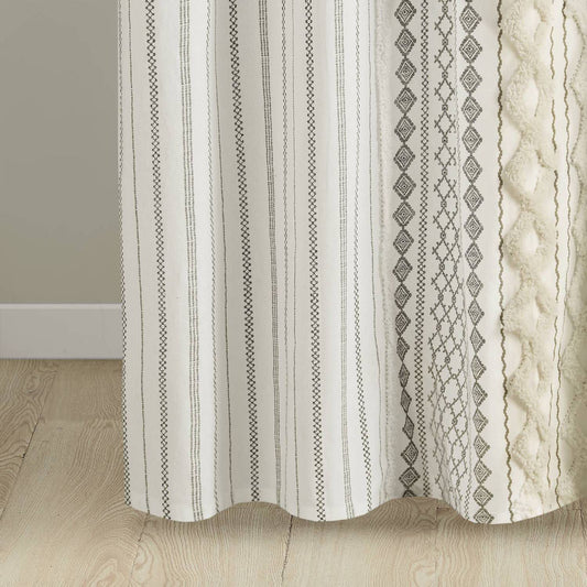 INK+IVY Imani Cotton Printed Tufted Chenille Stripe Shower Curtain