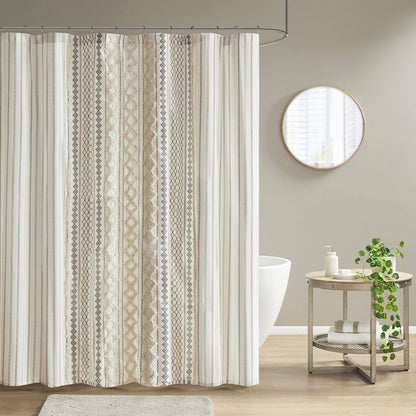 INK+IVY Imani Cotton Printed Tufted Chenille Stripe Shower Curtain
