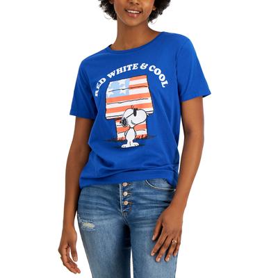 Snoopy Juniors  Short Sleeve Americana Graphic-Print Tee Blue Size M