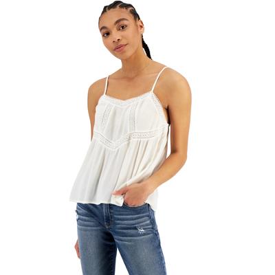 Juniors Womens Adjustable Straps Crochet Front Tank Top