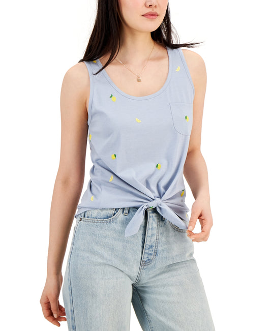 Rebellious One Juniors' Lemon-Graphic-Print Tie-Hem Tank Top