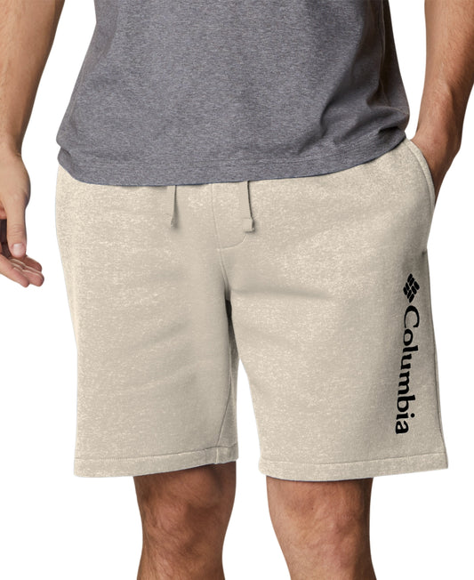 Columbia Men's Trek Relaxed-Fit Stretch Logo-Print Fleece Shorts - Chalk Black Vertical Logo
