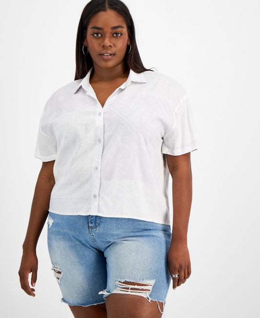 Grayson Threads Black Trendy Plus Size Printed Camp Shirt