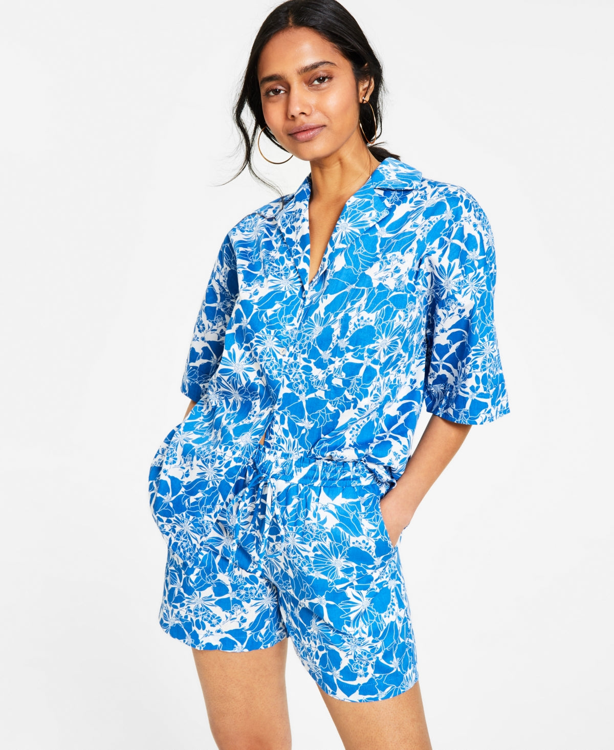 Lucy Paris Women's Tropical Print Shirt - Blue