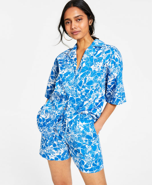 Lucy Paris Women's Tropical Print Shirt - Blue
