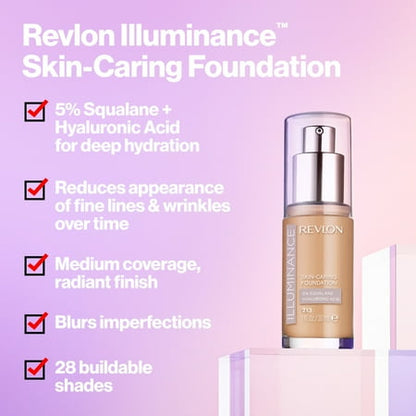 Revlon Illuminance Skin-Caring Liquid Foundation, Hyaluronic Acid, Hydrating and Nourishing Formula with Medium Coverage, 305 Medium Sand, 1 fl oz.